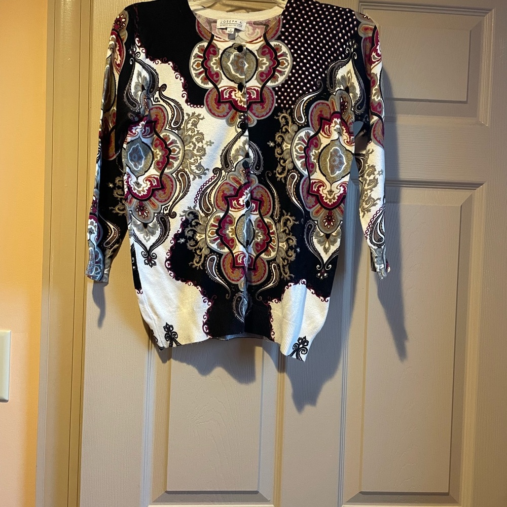 Joseph A. Women's Multicolor Patterned Button-Up Sweater,‎ Size Medium